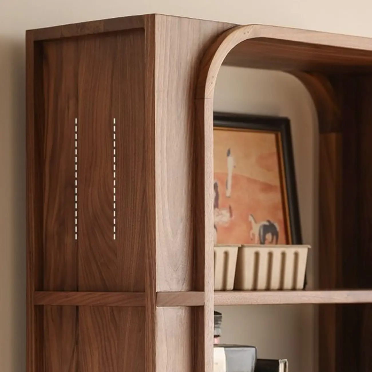 Walnut Modern Vertical Wood Bookshelf with Open Back Image - 7 | homeyfad