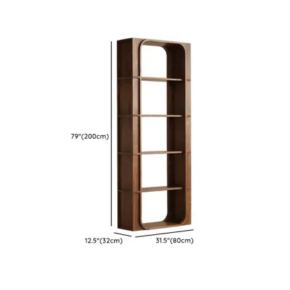 Walnut Modern Vertical Wood Bookshelf with Open Back #size