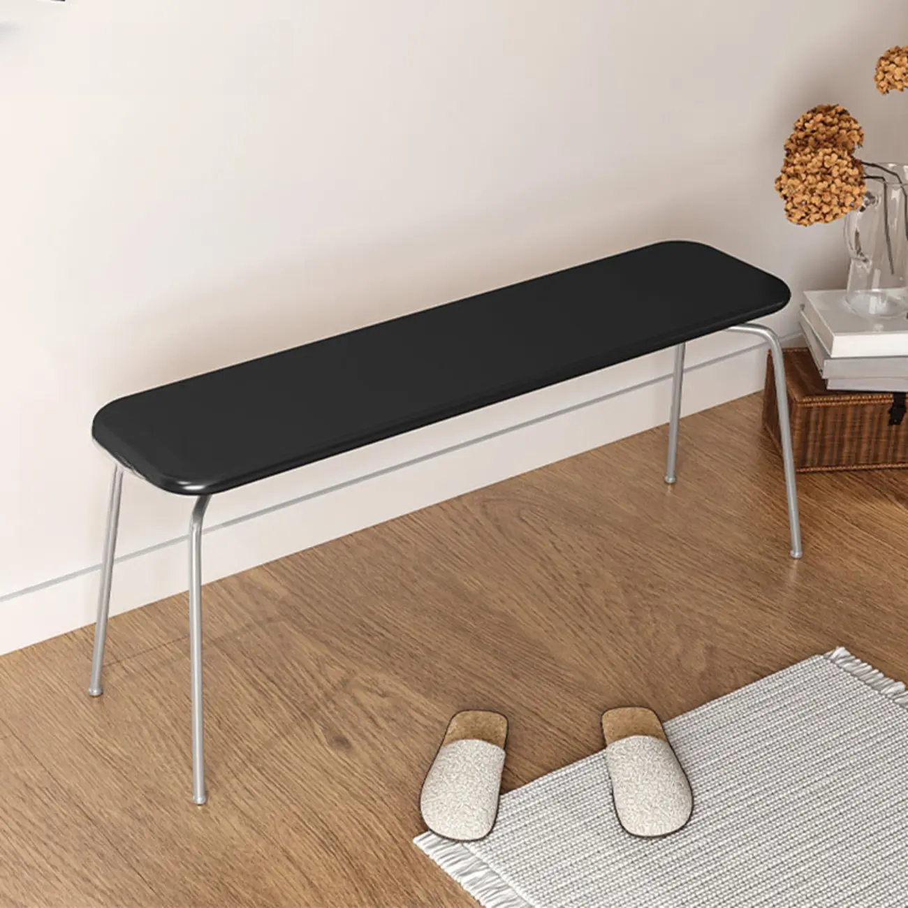 Modern Wood Bedroom Bench with Metal Frame Image - 2 | homeyfad