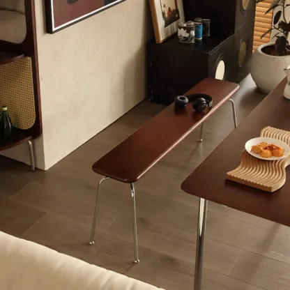 Modern Wood Bedroom Bench with Metal Frame Image - 5