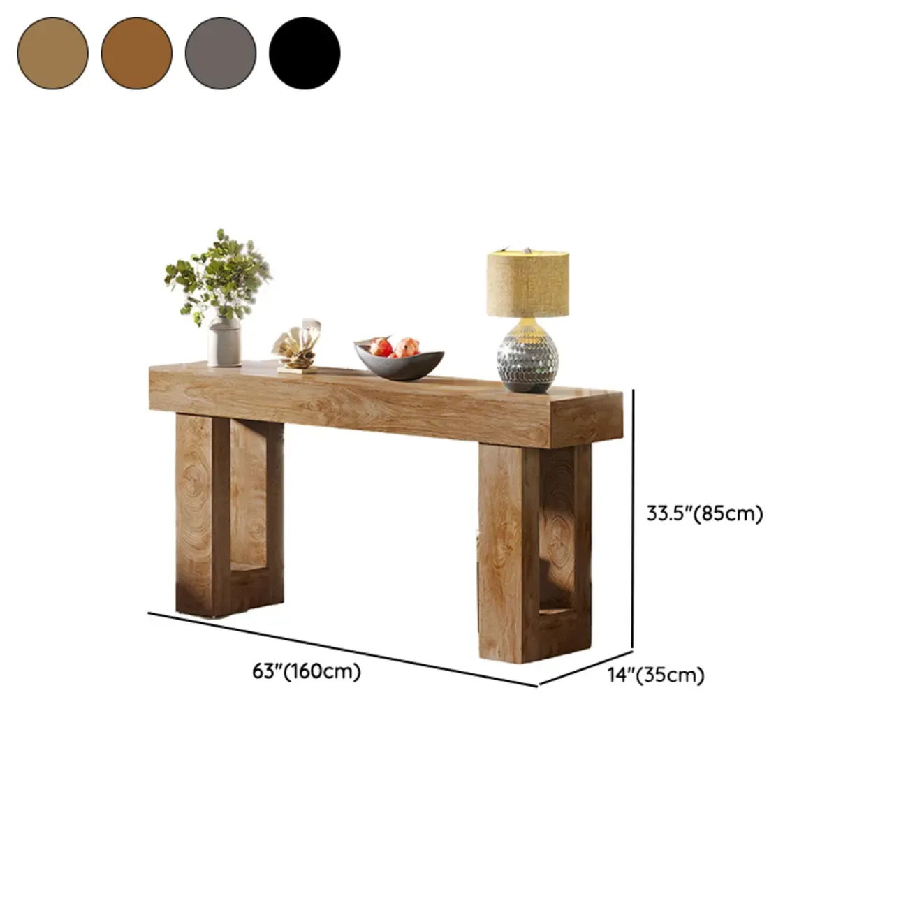 Rustic Walnut Rectangular Console Table with Open Storage #size