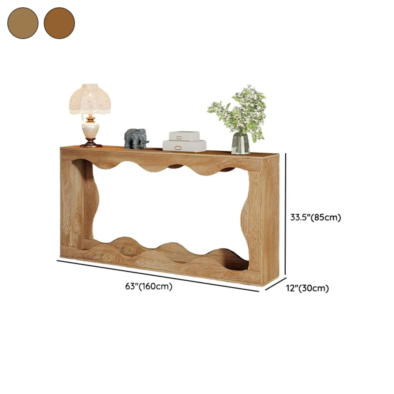 Rustic Walnut Rectangular Console Table with Open Storage Image - 16