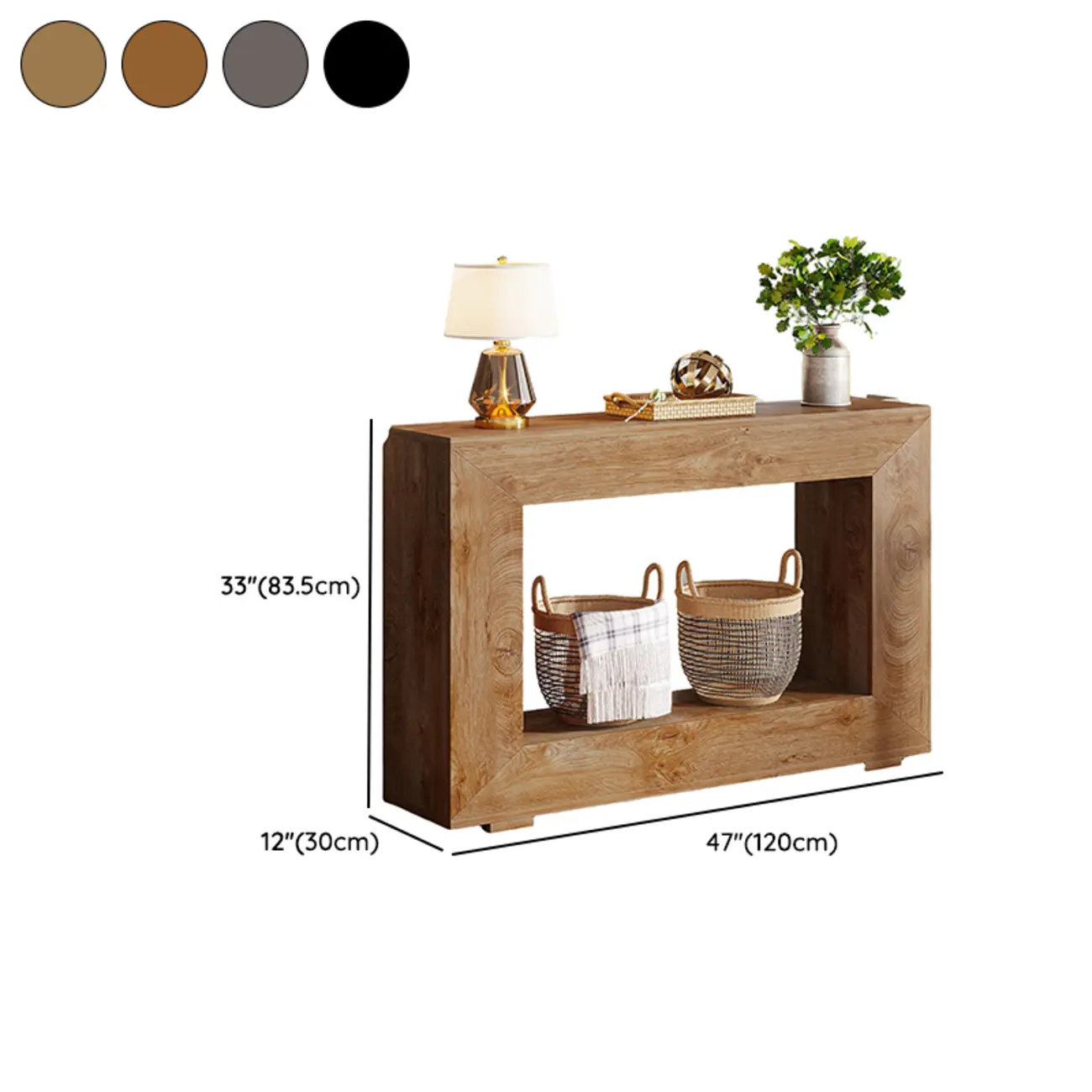 Rustic Walnut Rectangular Console Table with Open Storage Image - 17 | homeyfad