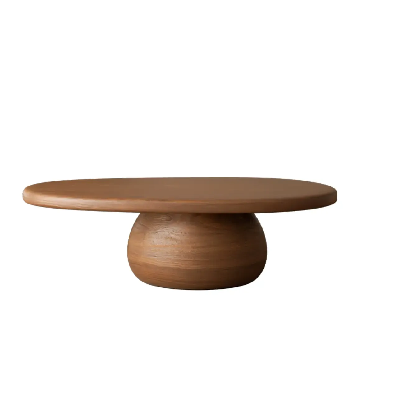 Minimalist Living Room Ovel Wood Coffee Table Drum Base Image - 3