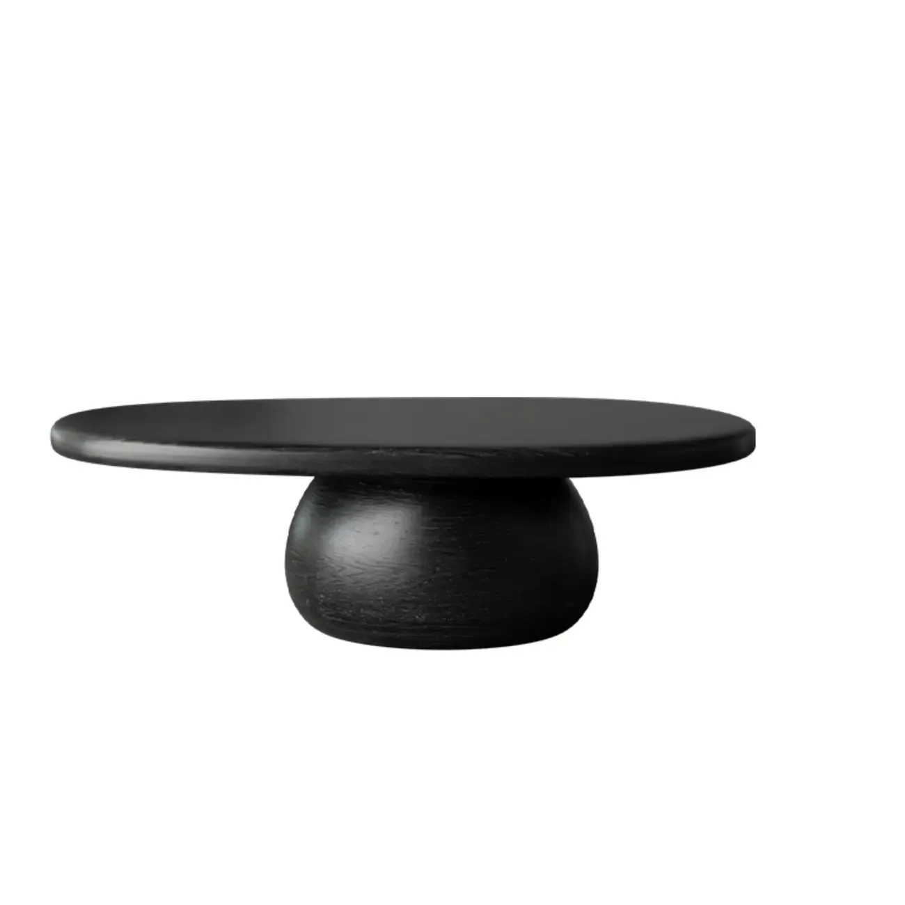 Minimalist Living Room Ovel Wood Coffee Table Drum Base Image - 4