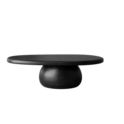 Minimalist Living Room Ovel Wood Coffee Table Drum Base Image - 4