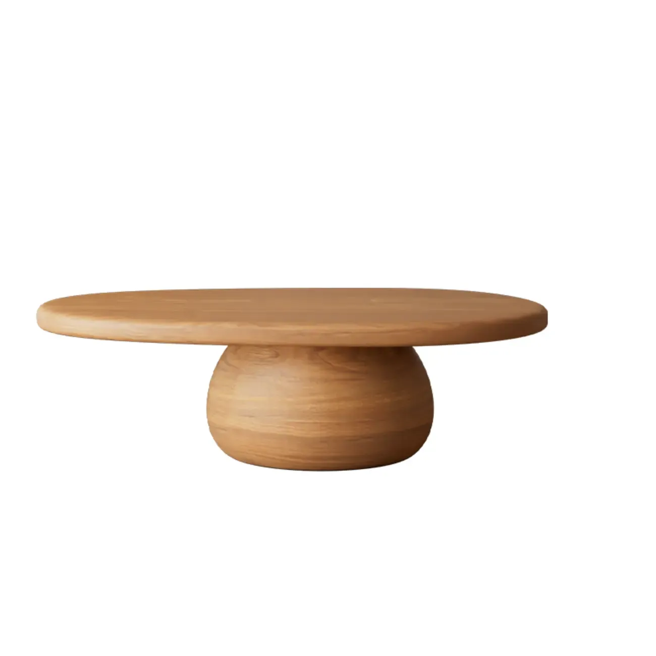 Minimalist Living Room Ovel Wood Coffee Table Drum Base | HomeyFad