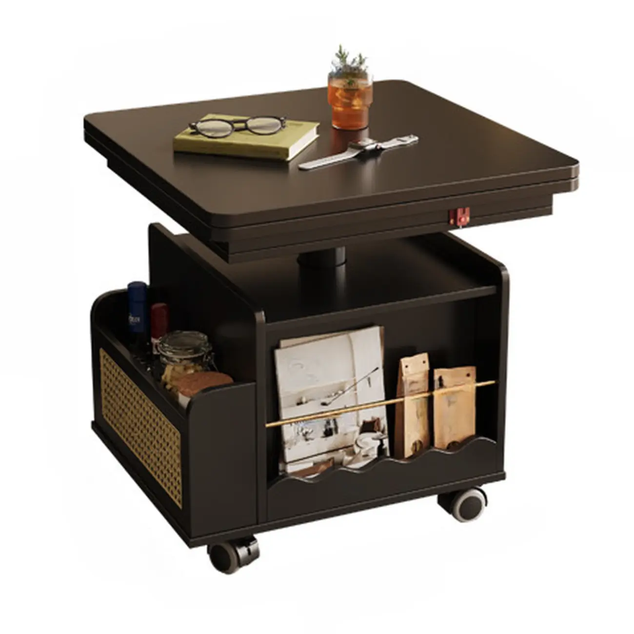 Nut Brown Lift Top Modern Wagon Wheel Wood Coffee Table Image - 5 | homeyfad