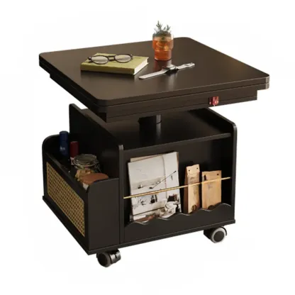 Nut Brown Lift Top Modern Wagon Wheel Wood Coffee Table Image - 5