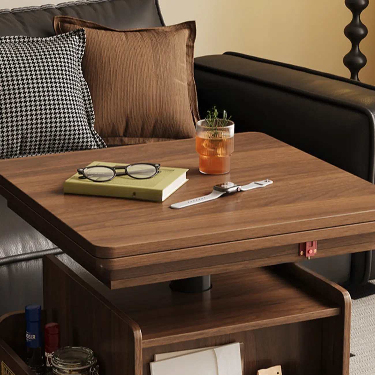 Nut Brown Lift Top Modern Wagon Wheel Wood Coffee Table Image - 9 | homeyfad