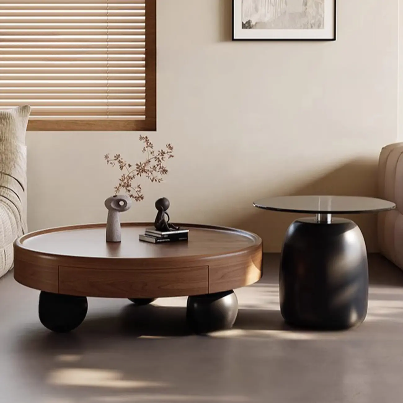 Nesting Elegant Modern Wood Round Coffee Table Set Image - 1 | homeyfad
