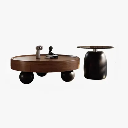 Nesting Elegant Modern Wood Round Coffee Table Set Image - 2