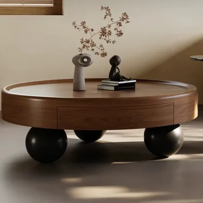 Nesting Elegant Modern Wood Round Coffee Table Set Image - 7