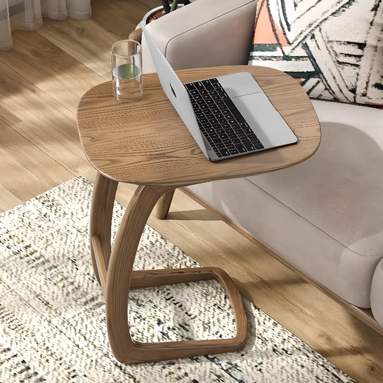 Minimalist C Shaped Natural Wood Living Room Side Table Image - 1 | homeyfad