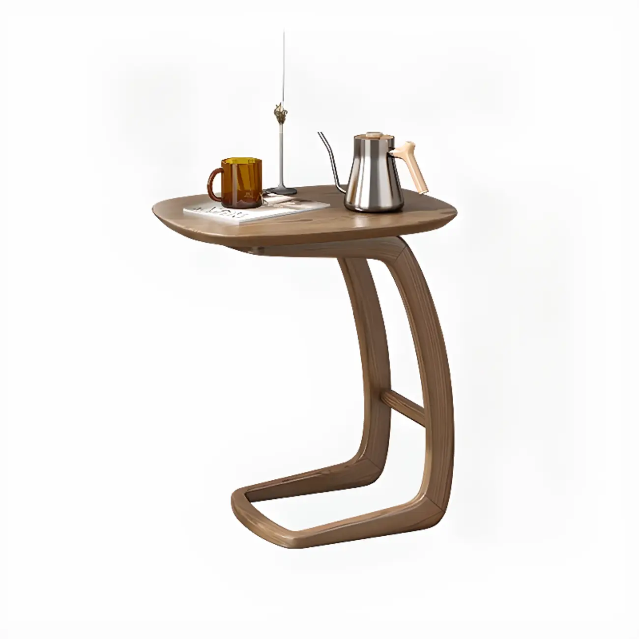 Minimalist C Shaped Natural Wood Living Room Side Table Image - 4 | homeyfad