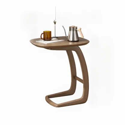 Minimalist C Shaped Natural Wood Living Room Side Table Image - 4