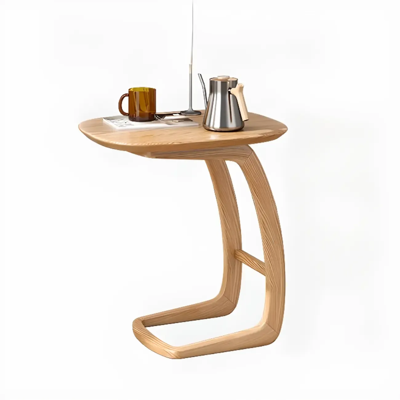 Minimalist C Shaped Natural Wood Living Room Side Table Image - 5