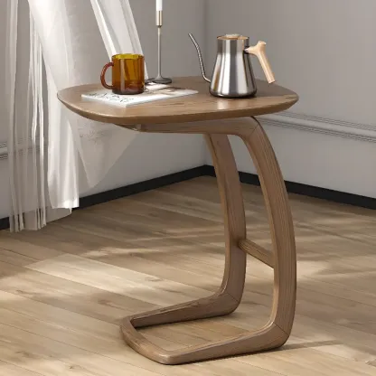 Minimalist C Shaped Natural Wood Living Room Side Table Image - 2