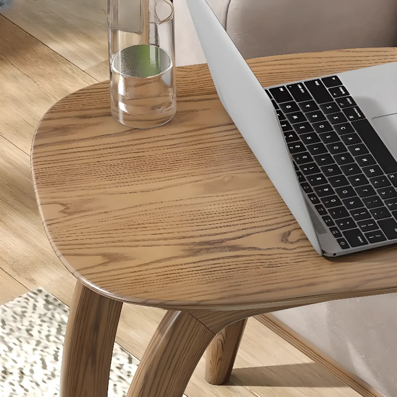 Minimalist C Shaped Natural Wood Living Room Side Table Image - 6 | homeyfad