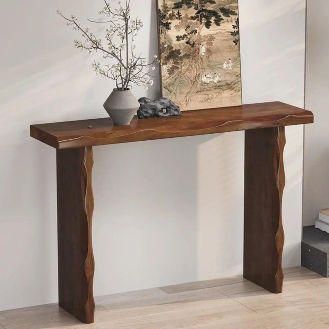 Mid-century Modern Live Edge Rectangular Wood Console Table Image - 1 | homeyfad