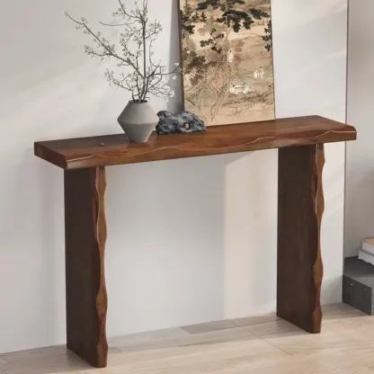 Mid-century Modern Live Edge Rectangular Wood Console Table Image - 1