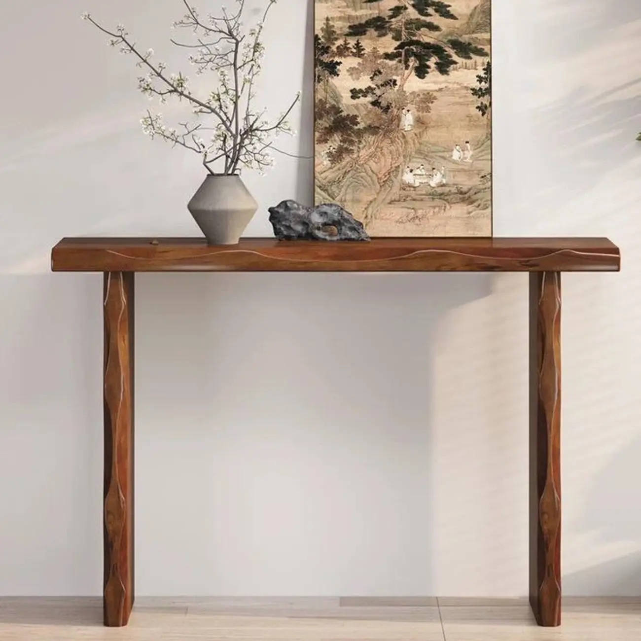 Mid-century Modern Live Edge Rectangular Wood Console Table Image - 4 | homeyfad