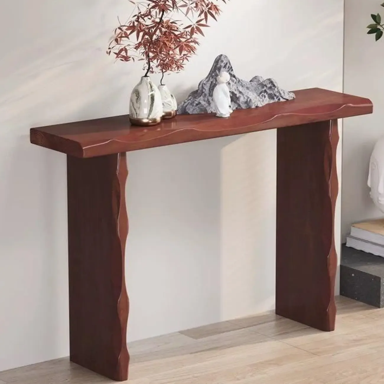 Mid-century Modern Live Edge Rectangular Wood Console Table Image - 2