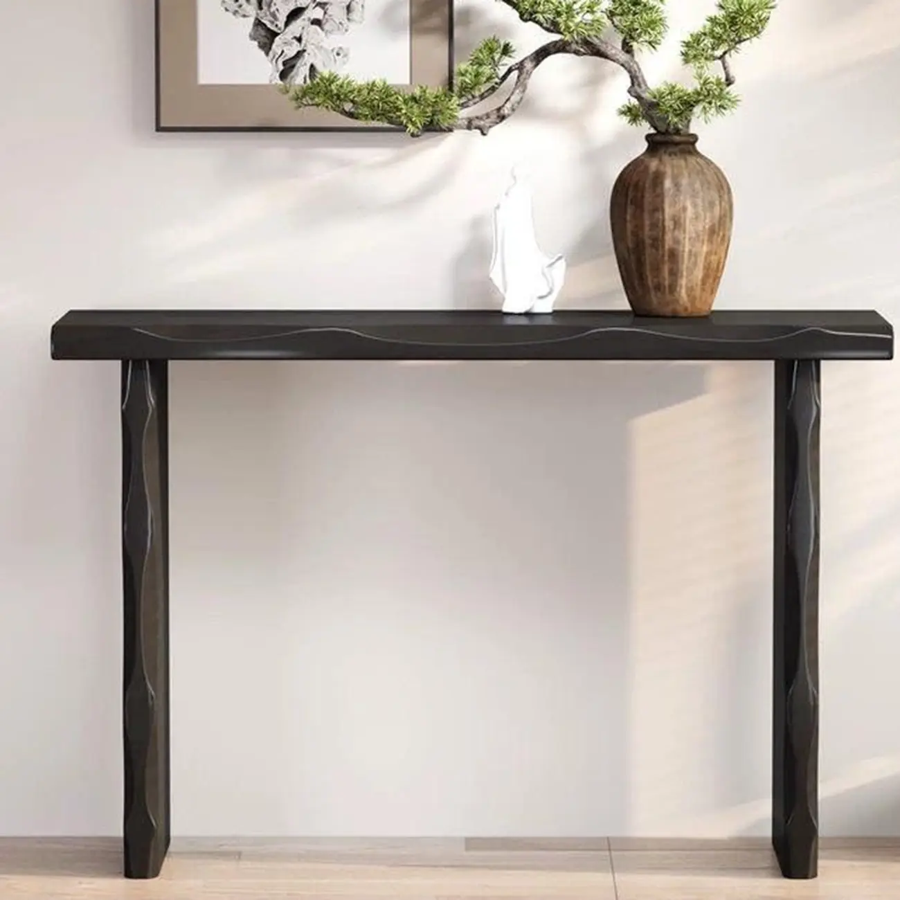 Mid-century Modern Live Edge Rectangular Wood Console Table Image - 3 | homeyfad