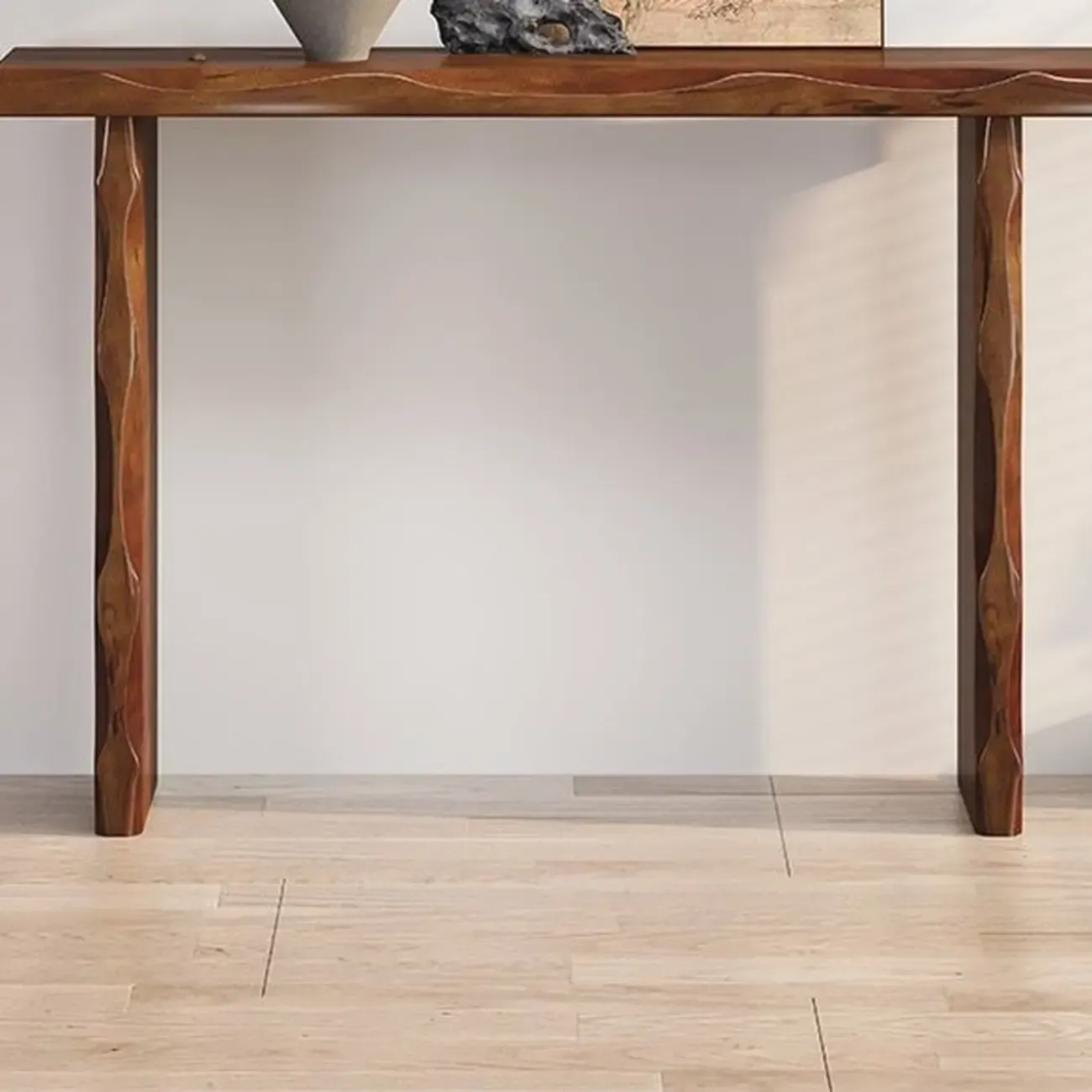 Mid-century Modern Live Edge Rectangular Wood Console Table Image - 8
