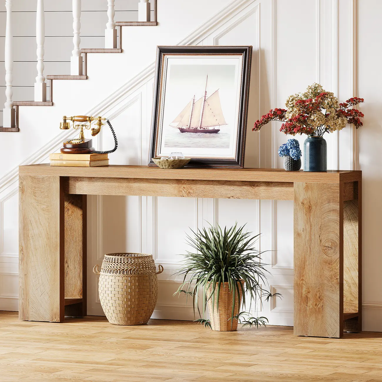 Rectangular Wood Modern Long Entryway Console Table Image - 1 | homeyfad