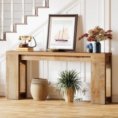Rectangular Wood Modern Long Entryway Console Table Image - 1