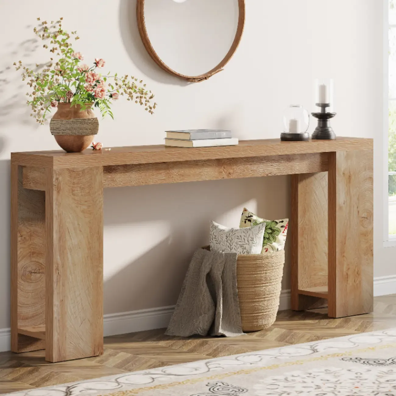 Rectangular Wood Modern Long Entryway Console Table Image - 2