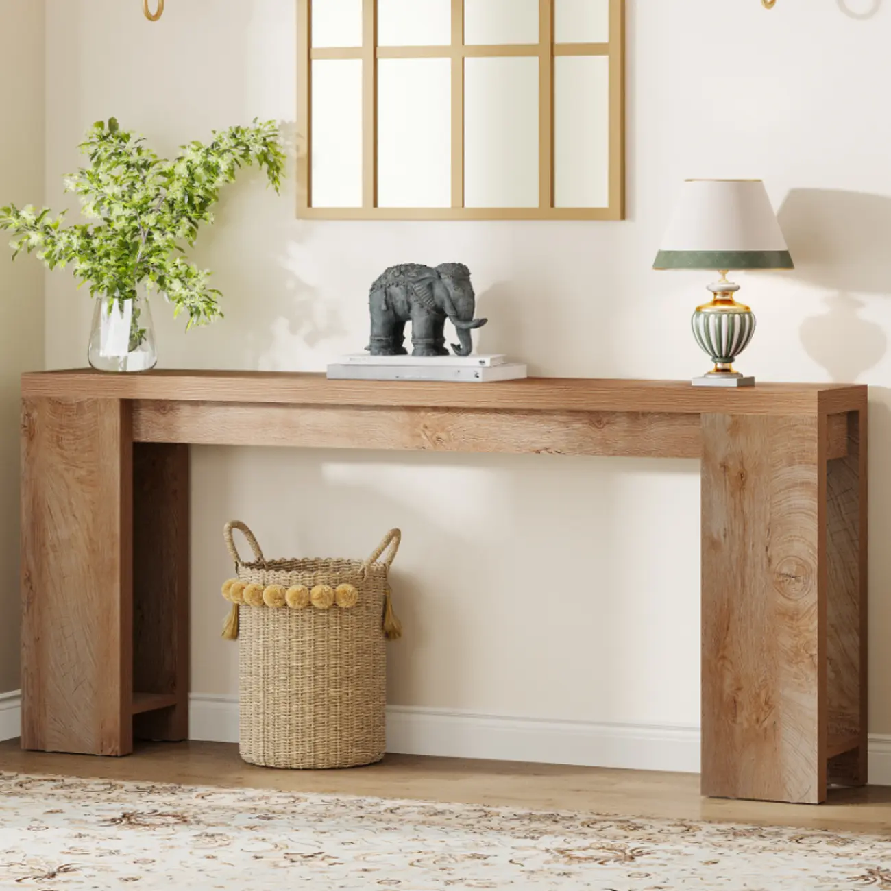 Rectangular Wood Modern Long Entryway Console Table Image - 4 | homeyfad