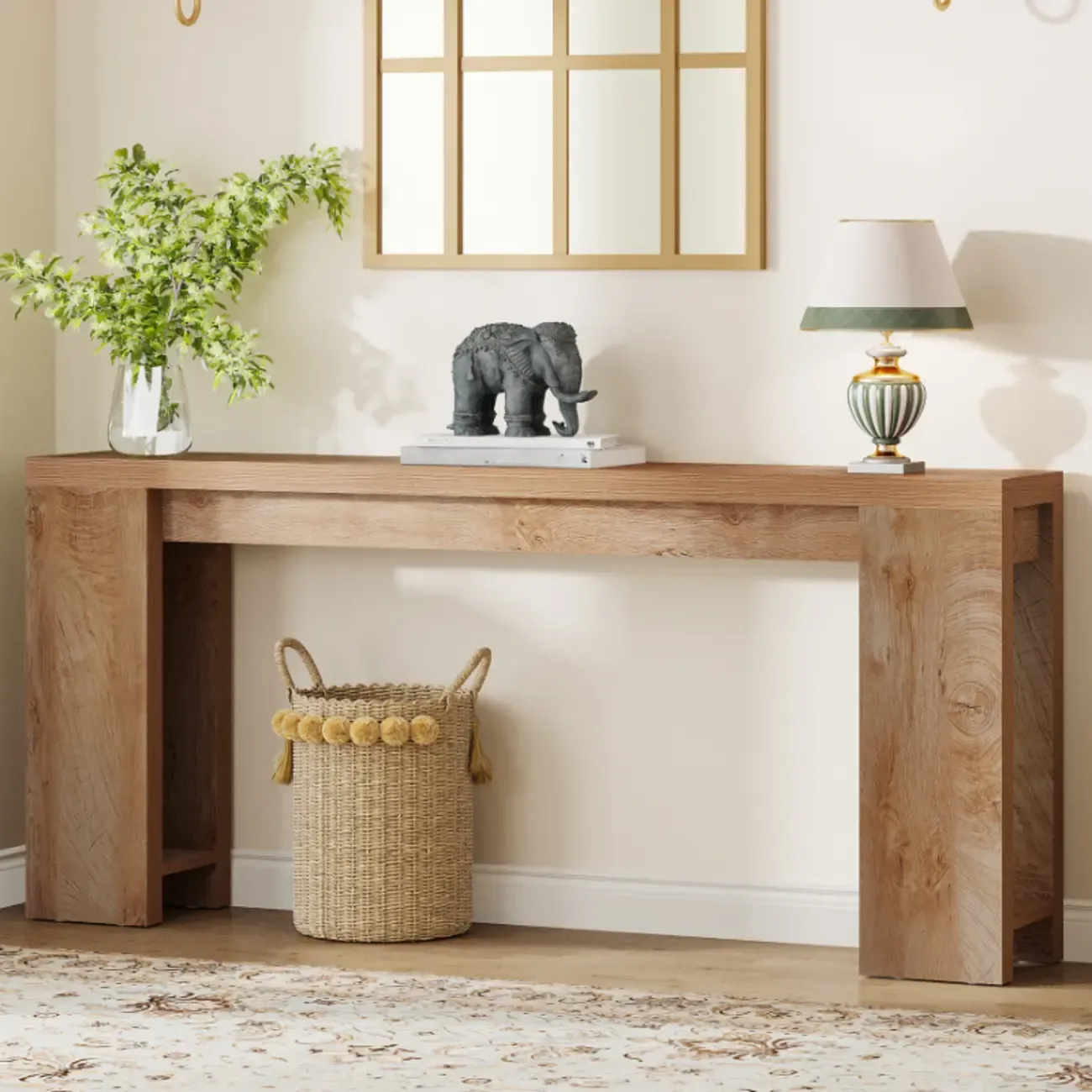 Rectangular Wood Modern Long Entryway Console Table Image - 4