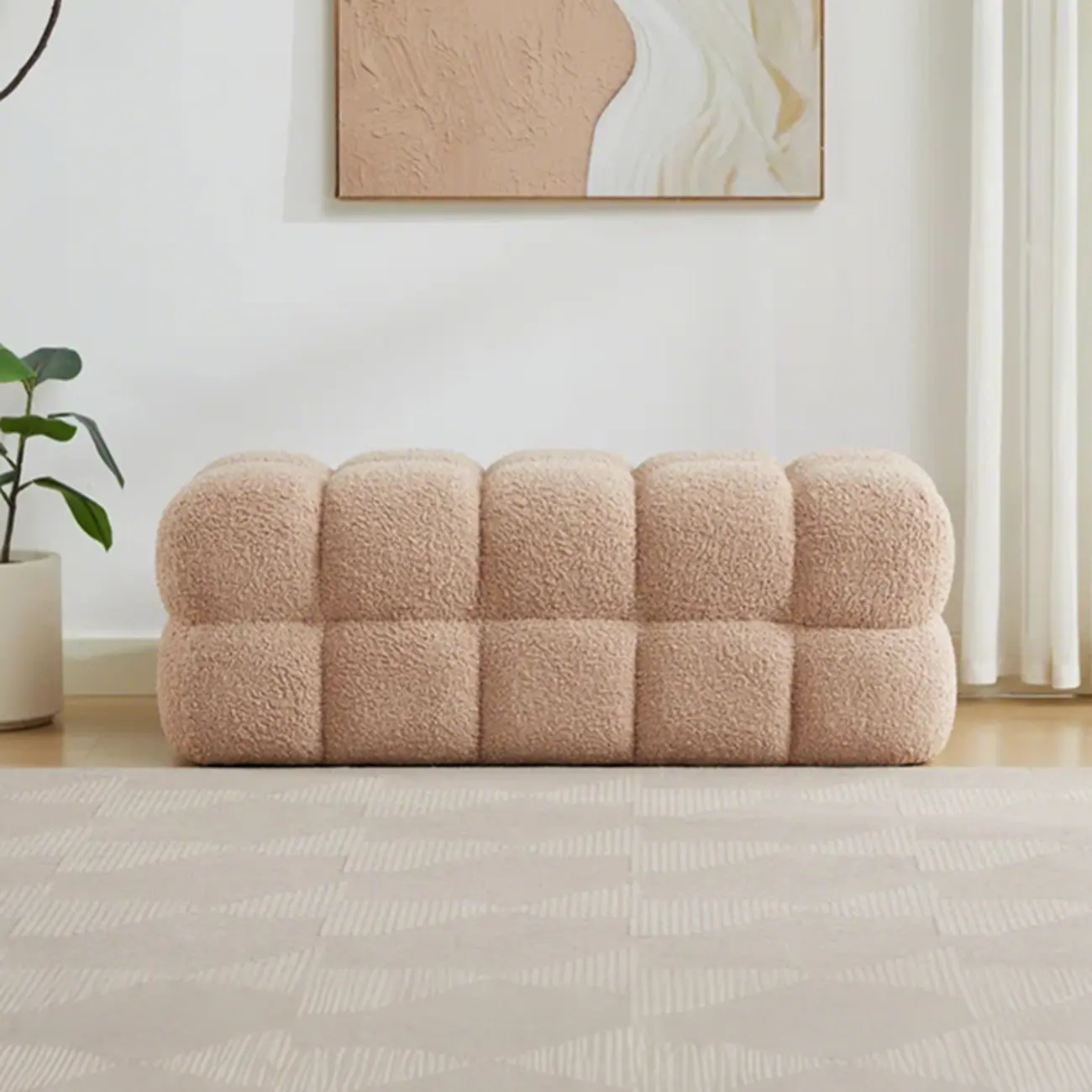 Modern Cloud-Shaped Boucle Upholstered Bedroom Bench Image - 6 | homeyfad