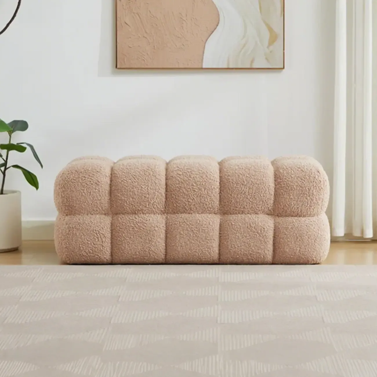 Modern Cloud-Shaped Boucle Upholstered Bedroom Bench Image - 6