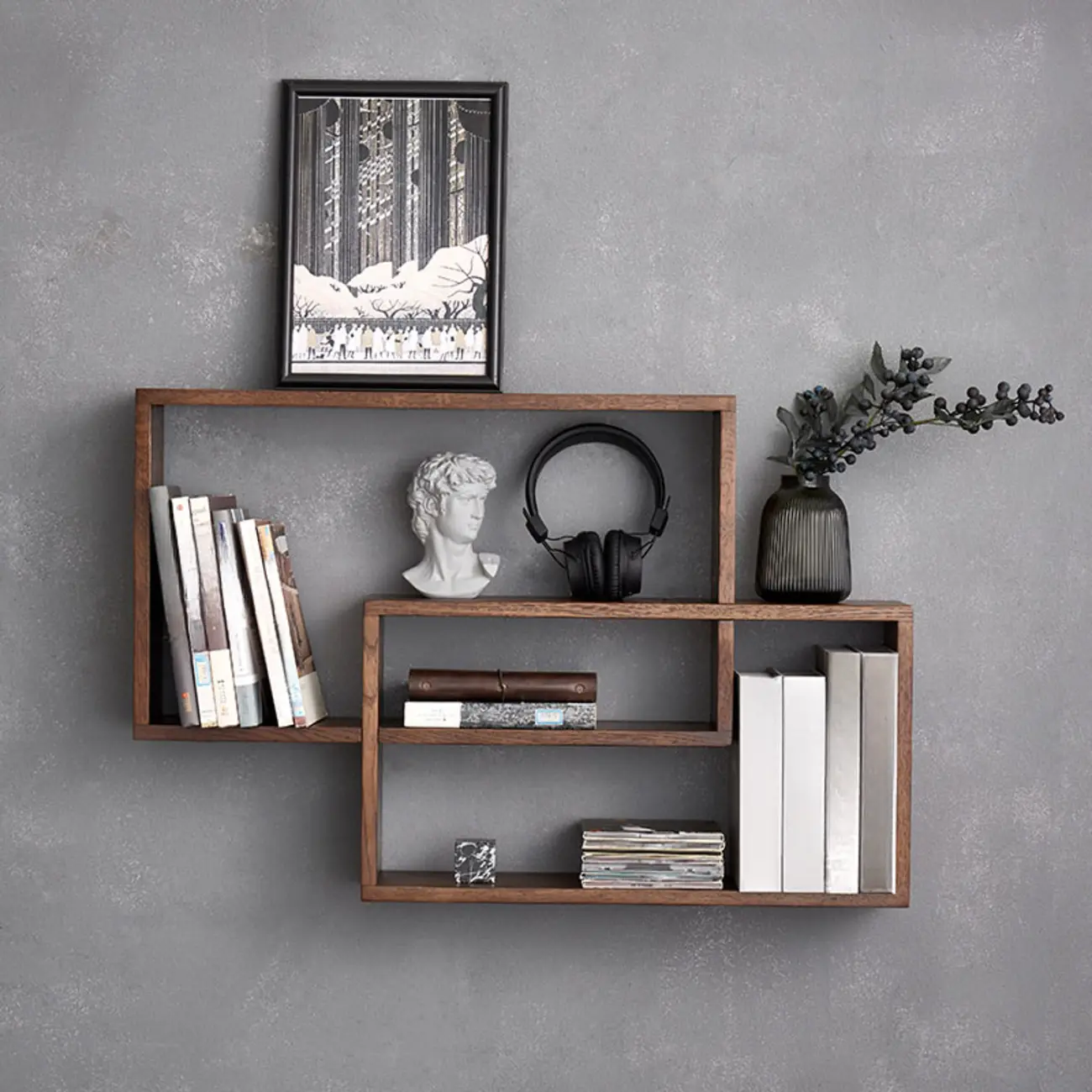 Walnut Modern Wood Floating Mount Wine Rack Display Shelf Image - 3 | homeyfad