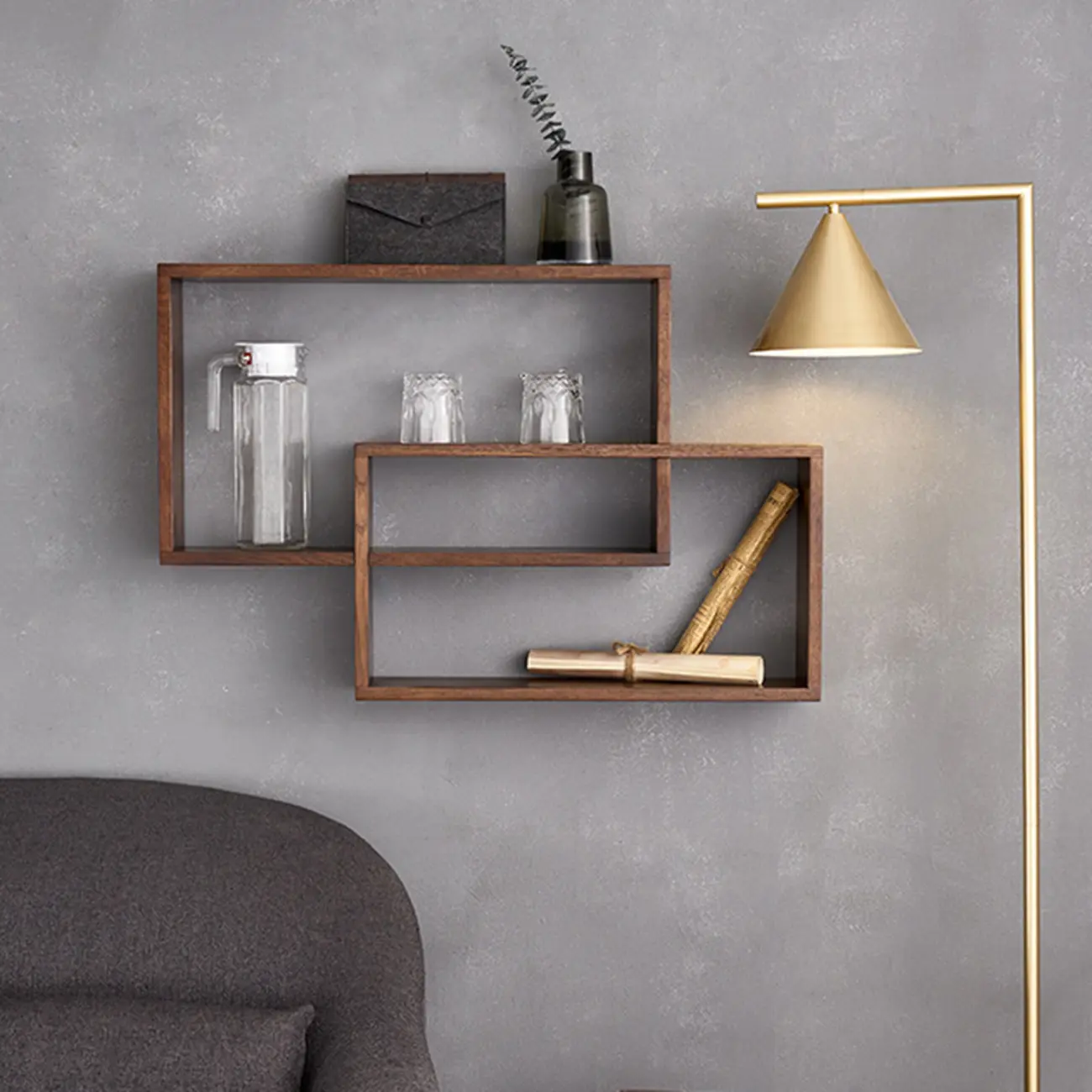 Walnut Modern Wood Floating Mount Wine Rack Display Shelf Image - 4 | homeyfad