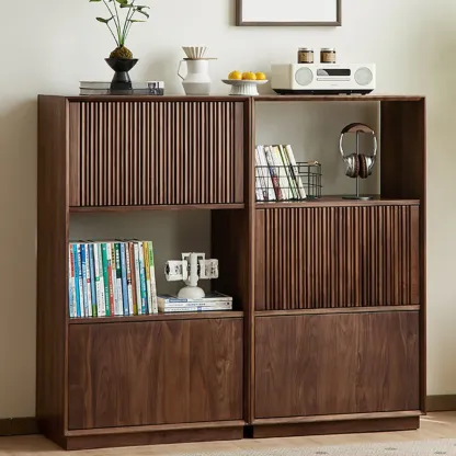 Solid Wood Modern Open Back Horizontal Bookcase With Storage Image - 1
