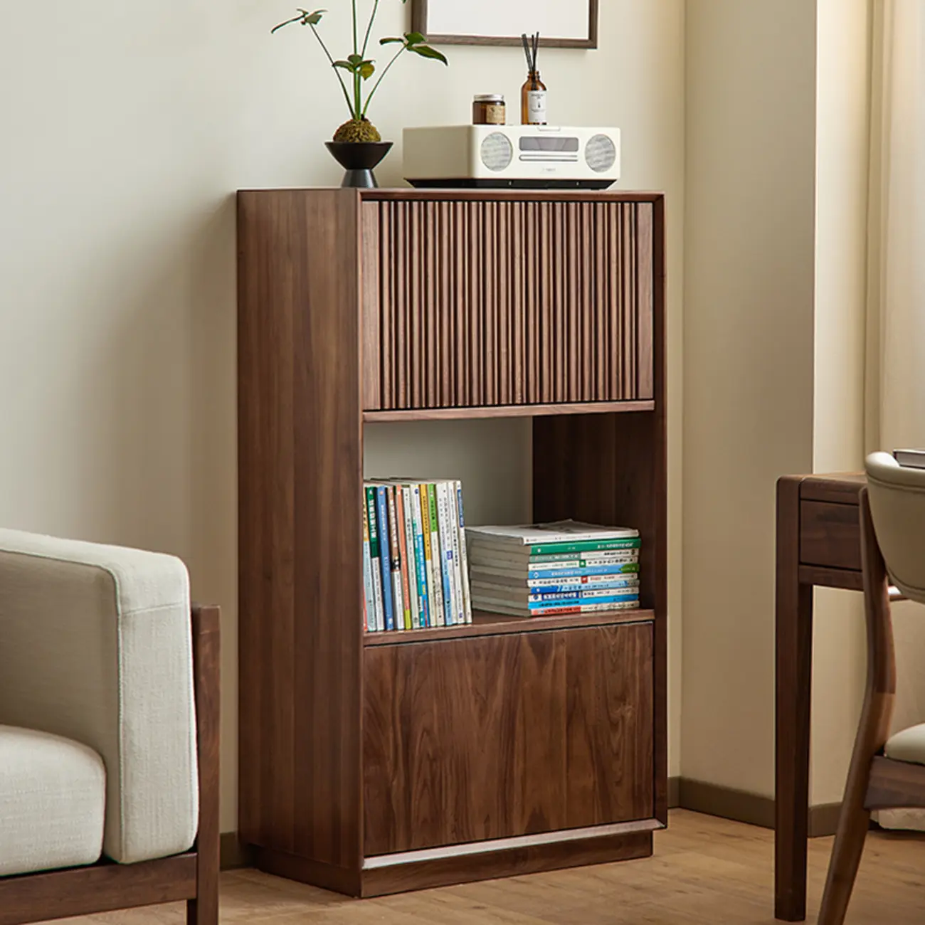 Solid Wood Modern Open Back Horizontal Bookcase With Storage Image - 5 | homeyfad