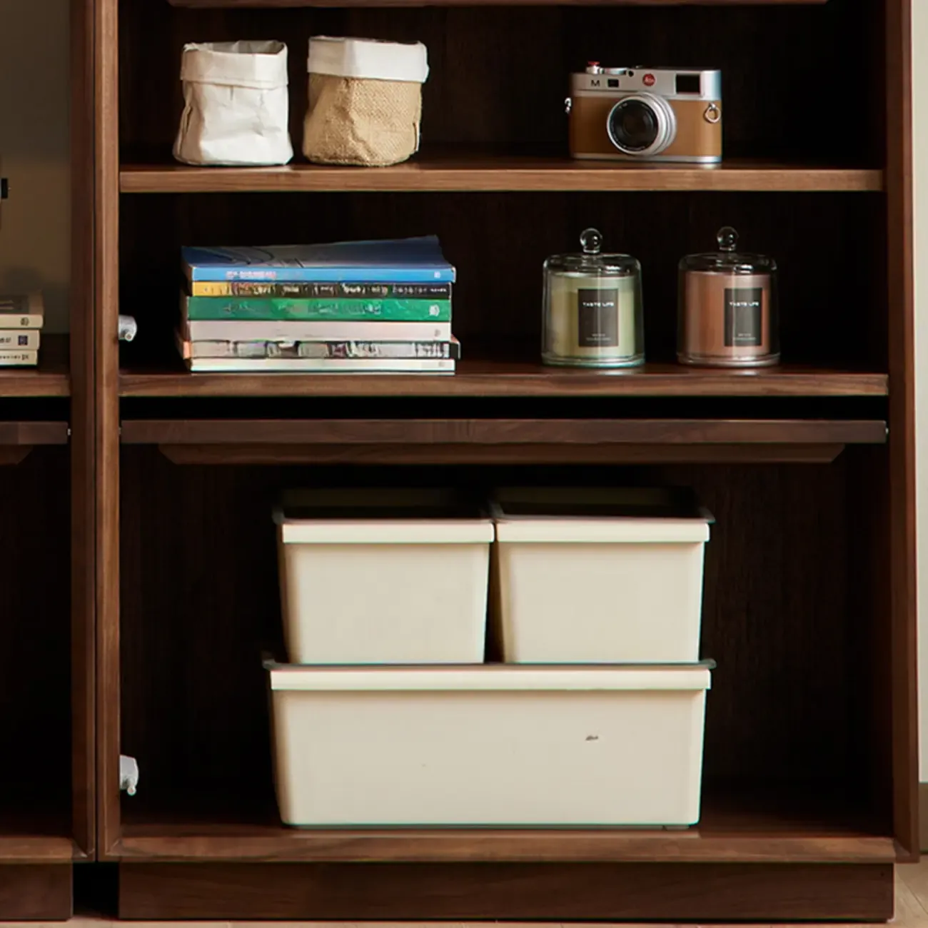 Solid Wood Modern Open Back Horizontal Bookcase With Storage Image - 7