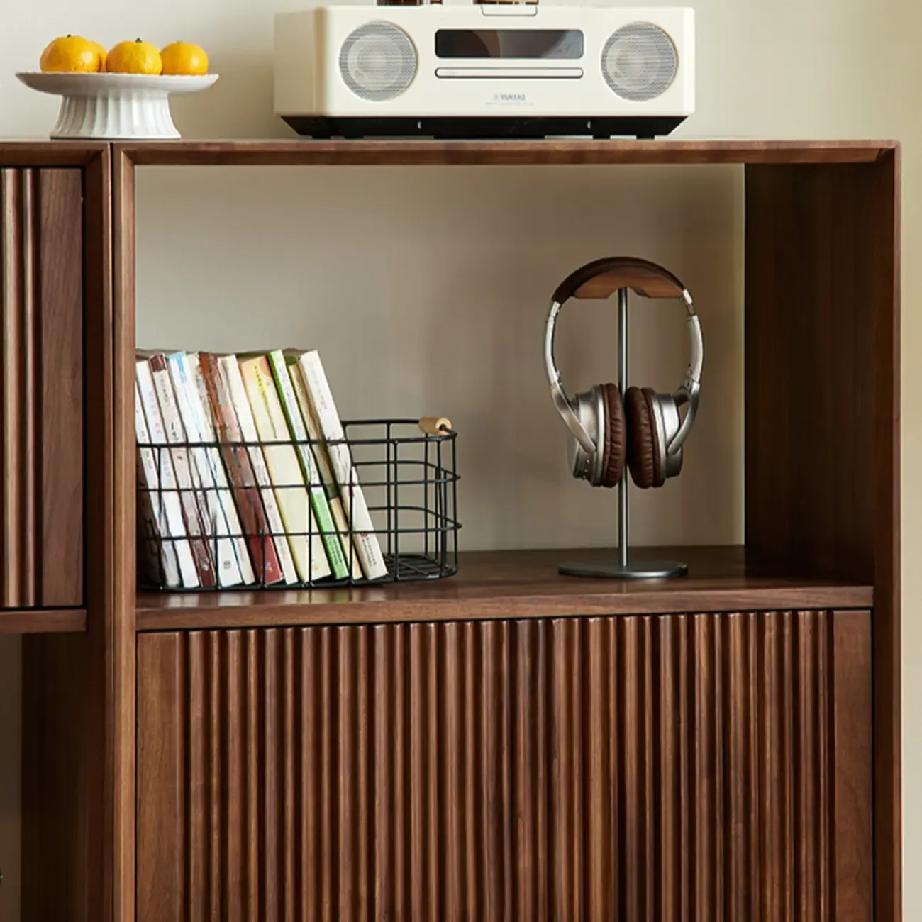 Solid Wood Modern Open Back Horizontal Bookcase With Storage Image - 8