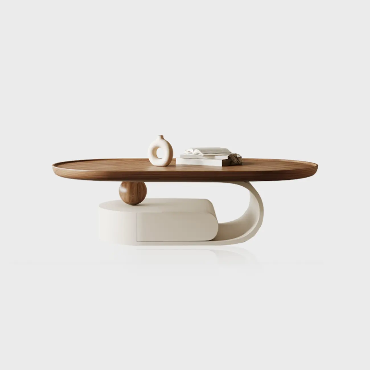 Organic Oval Wood Coffee Table With Drawer Storage Image - 3 | homeyfad