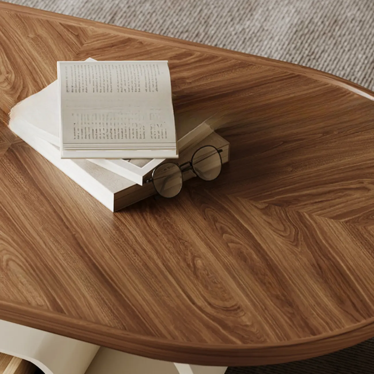 Organic Oval Wood Coffee Table With Drawer Storage Image - 6 | homeyfad