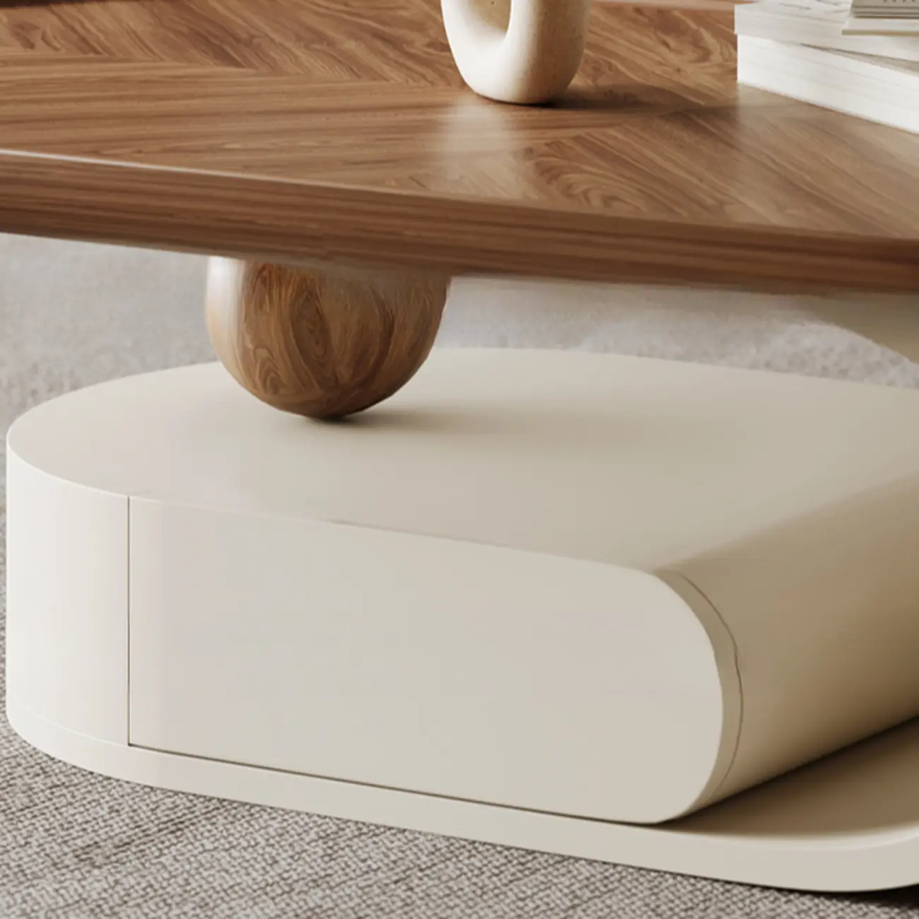 Organic Oval Wood Coffee Table With Drawer Storage Image - 7 | homeyfad