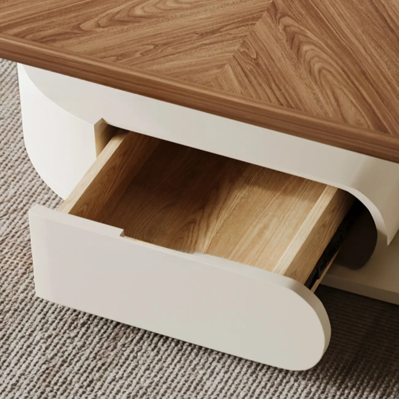 Organic Oval Wood Coffee Table With Drawer Storage Image - 8 | homeyfad