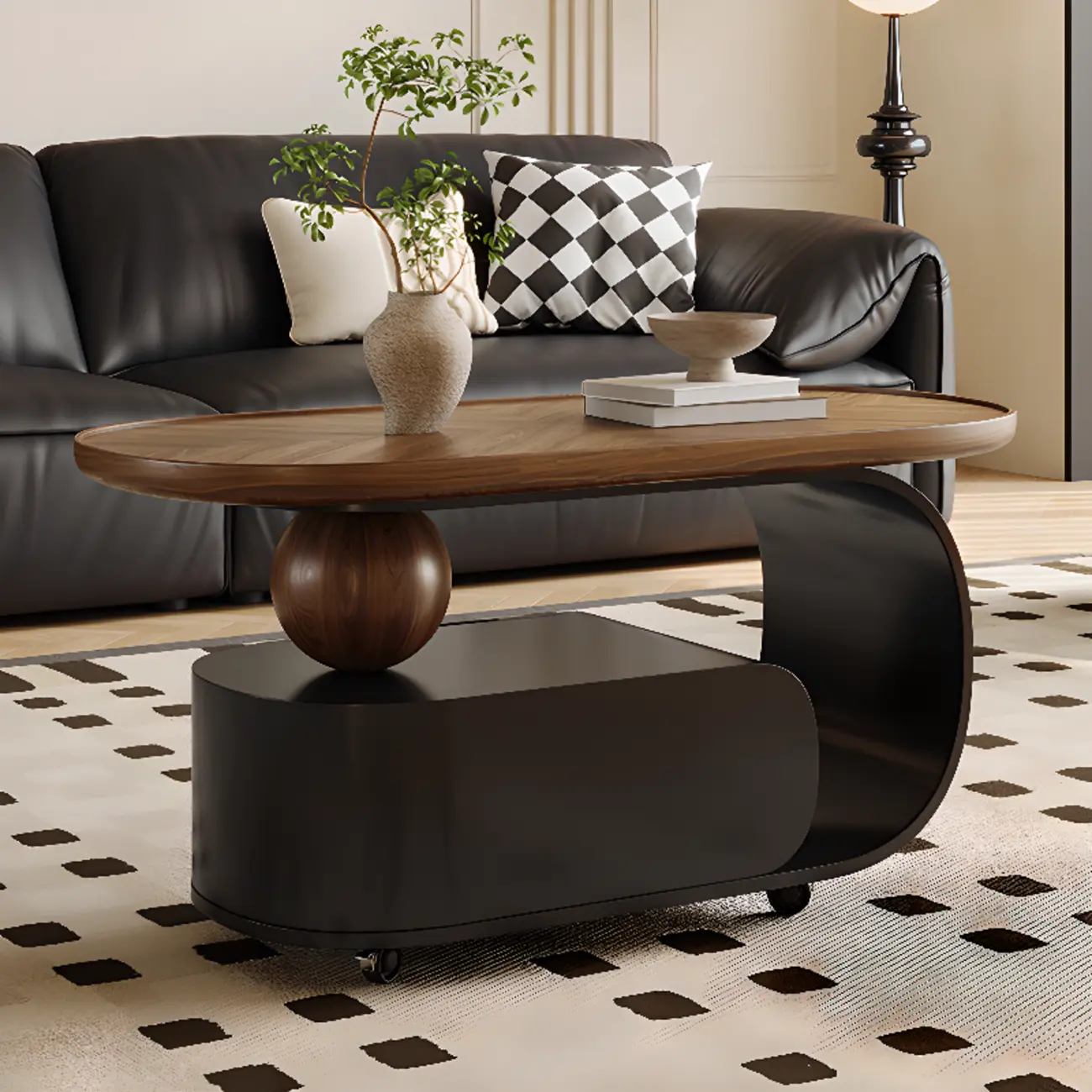 Mid Century Modern 1-drawer Walnut Wood Oval Coffee Table Image - 4 | homeyfad