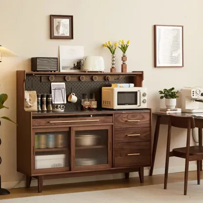 Modern Walnut Stone Countertop Buffet with Cabinets Image - 1