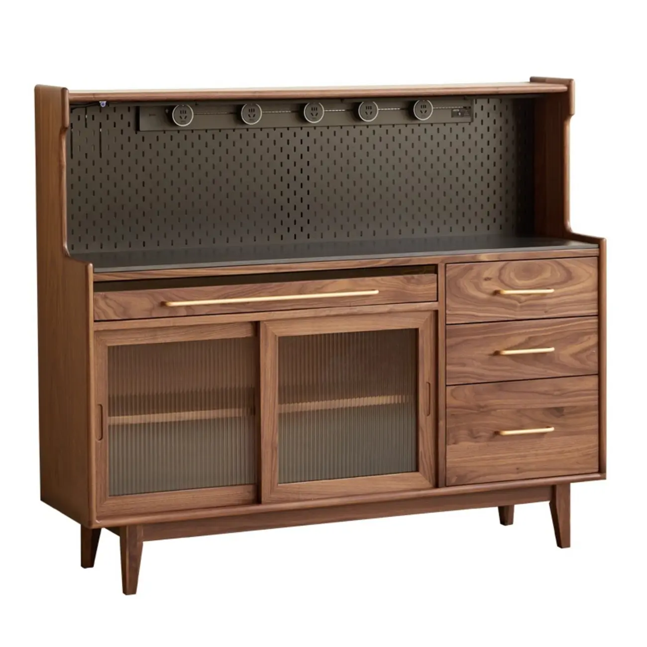 Modern Walnut Stone Countertop Buffet with Cabinets Image - 2 | homeyfad