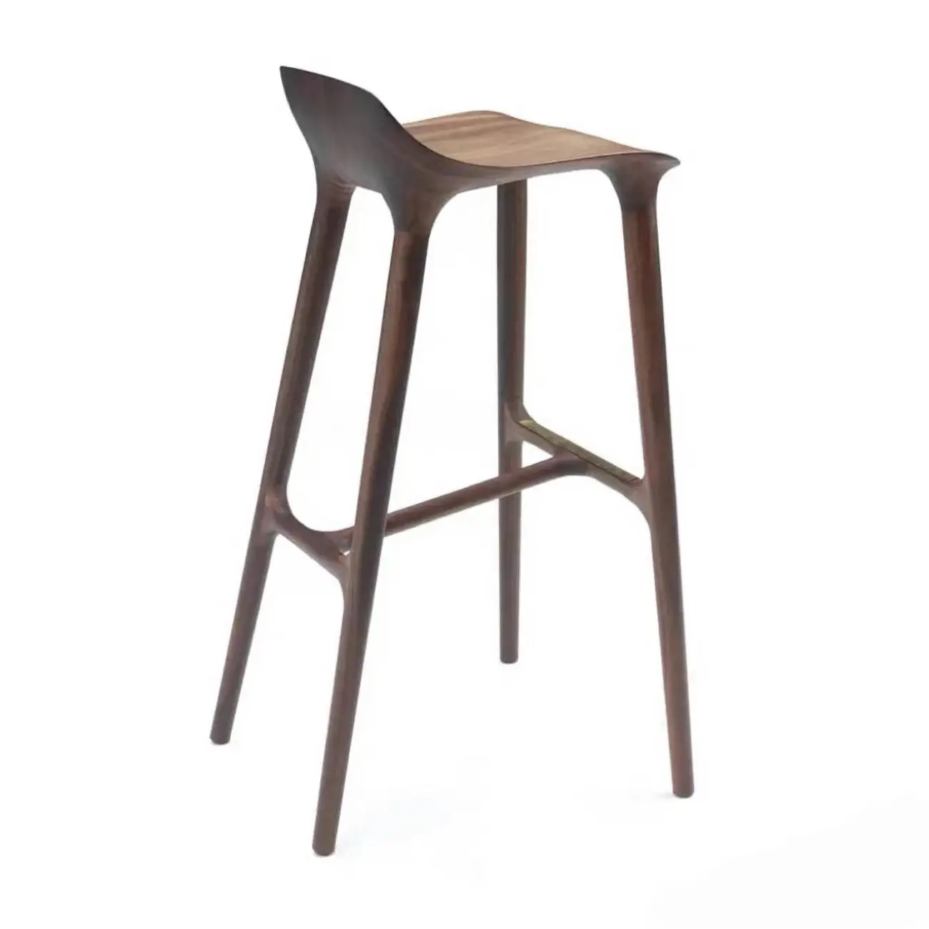 Scandinavian Saddle Brown Solid Wood Armless Bar Stools Image - 6 | homeyfad